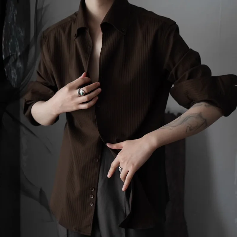 

Men's Clothing Tops Shirts Solid Color Fashion Turn-down Collar Simple Comfortable Versatile Selling Long Sleeve Autumn Hot Sel