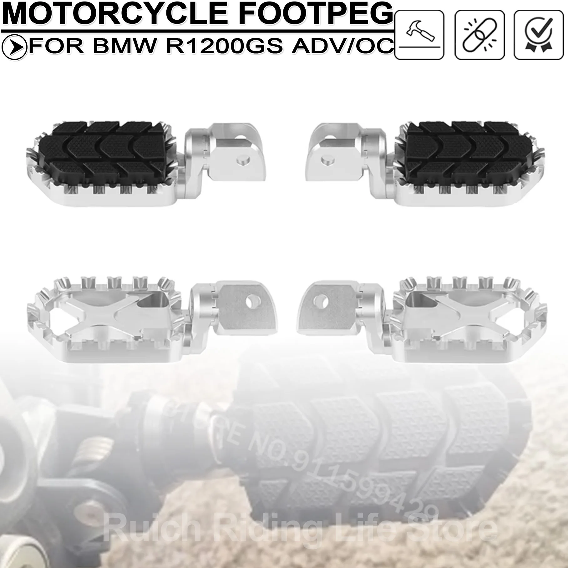 Motorcycle Wide Billet Rests Padel Detachable Rubber Cover Footpeg Footrest For BMW R1200GS Adventure OC 2005-2012 R1200 GS ADV