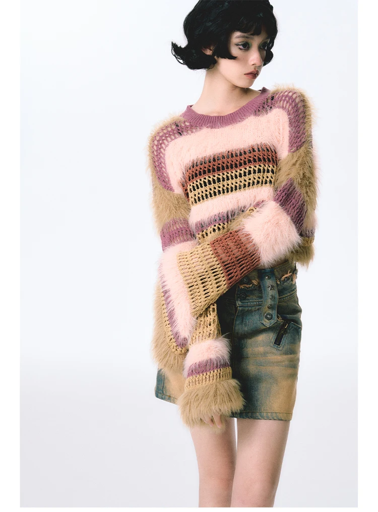 Tonngirls Vintage Knit Pullover Women Long Sleeve Patchwork Plaid Sweater Y2k Aesthetics Grunge Tops Fairycore 2000s Japanese