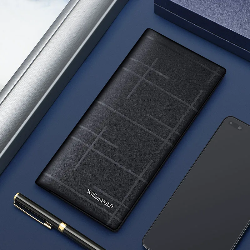 محفظة طويلة من الجلد الطبيعي للرجال جديدة، تصميم ثنائي الطي من جلد البقر المحبب، أكثر من 16 فتحة للبطاقات ونافذة لبطاقة الهوية، حجب RFID، أعمال نحيفة #3