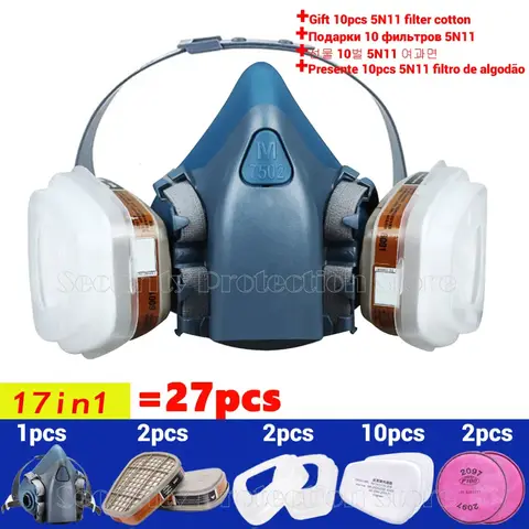17/15/9/7in1 7502 Gas Mask Chemical Respirator Protective Mask Industrial Paint Spray Anti Organic Vapor 6001/2097 Filter For 3M