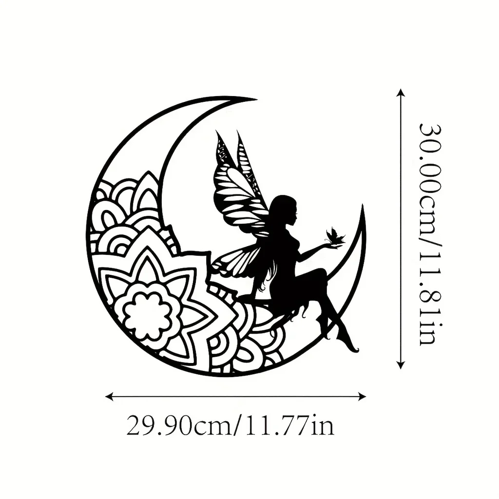 Sinais de metal e placa de fada da lua, Metal Wall Decoration Art, 3D Hollow Silhouette, Decoração para casa ao ar livre