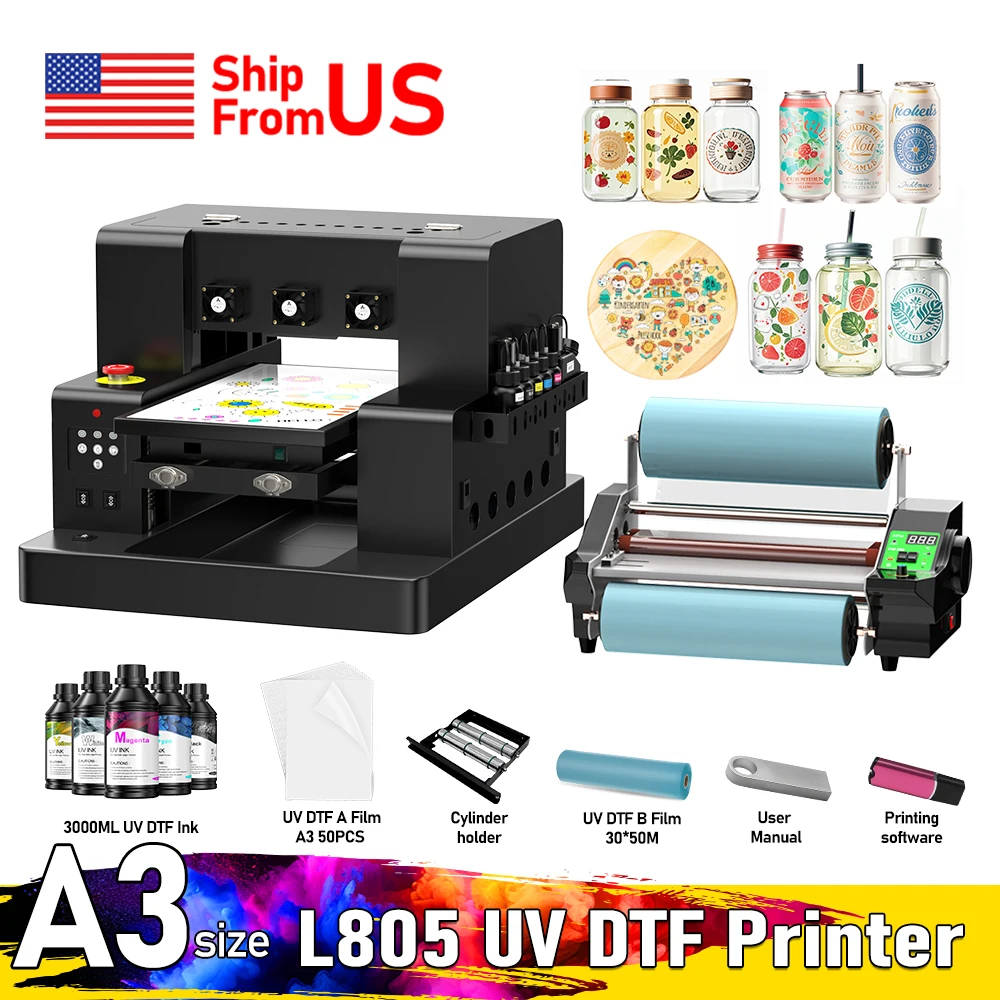 A3 UV Printer For Epson L805 impresora A3 UV DTF Flatbed Printing machine UV DTF Sticker Printer For Acrylic Bottle Metal Glass