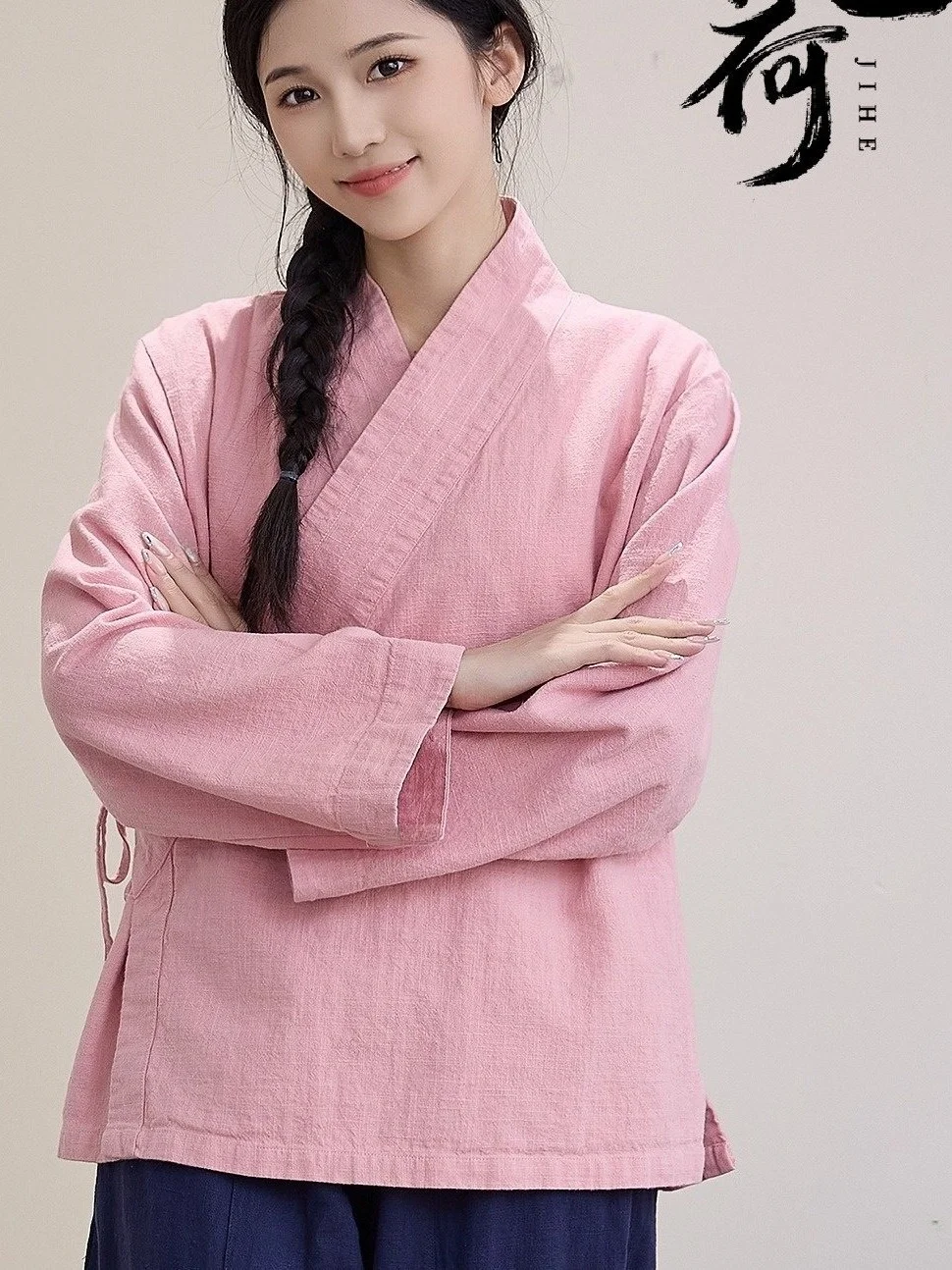 

New Chinese Sle Long Sve Cotton Linen Tea Ceremony irt Women's Spring Summer Collar Side Buttoned Layperson's Clothing