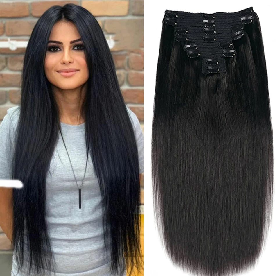 Clip in Hair Extensions Straight Brazilian Human Hair Extensions Natural Black Clip ins Seamless Straight Human Hair Extensions