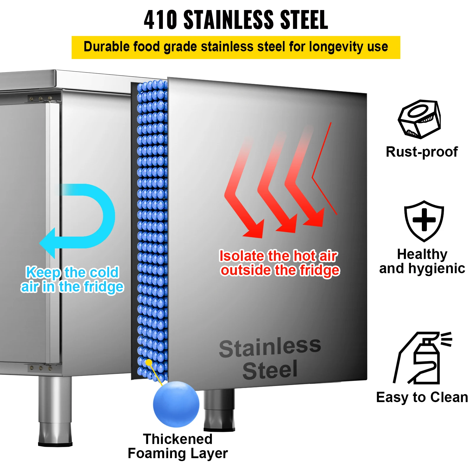 Коммерческий холодильник VEVOR из нержавеющей стали, морозильная камера с двойной температурой из нержавеющей стали для дома и ресторана