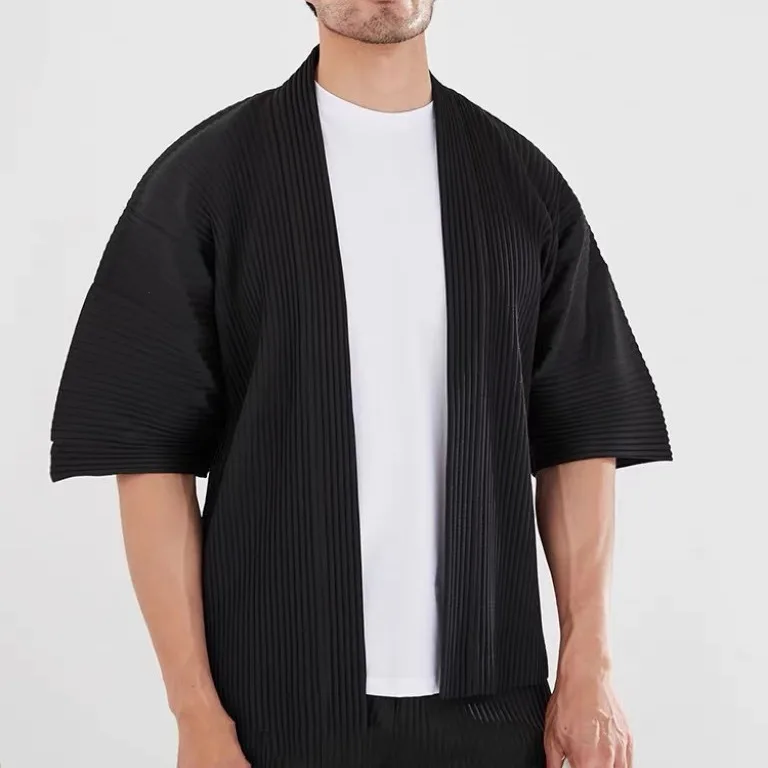 مياكي الربيع والخريف جديد اليابانية مطوي الرجال نصف كم دعوى رداء عصري ومريح فضفاض كبير الحجم معطف فوقي #5