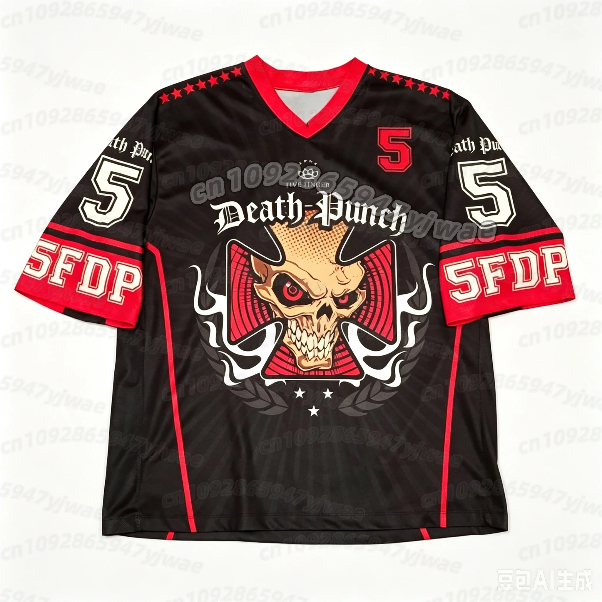 26 Summer Men 5FDP Five Finger Death Punch Skull T-Shirt Short-Sleeved Sailor Collar Tee Large Size For Men Women Beach T Shirt