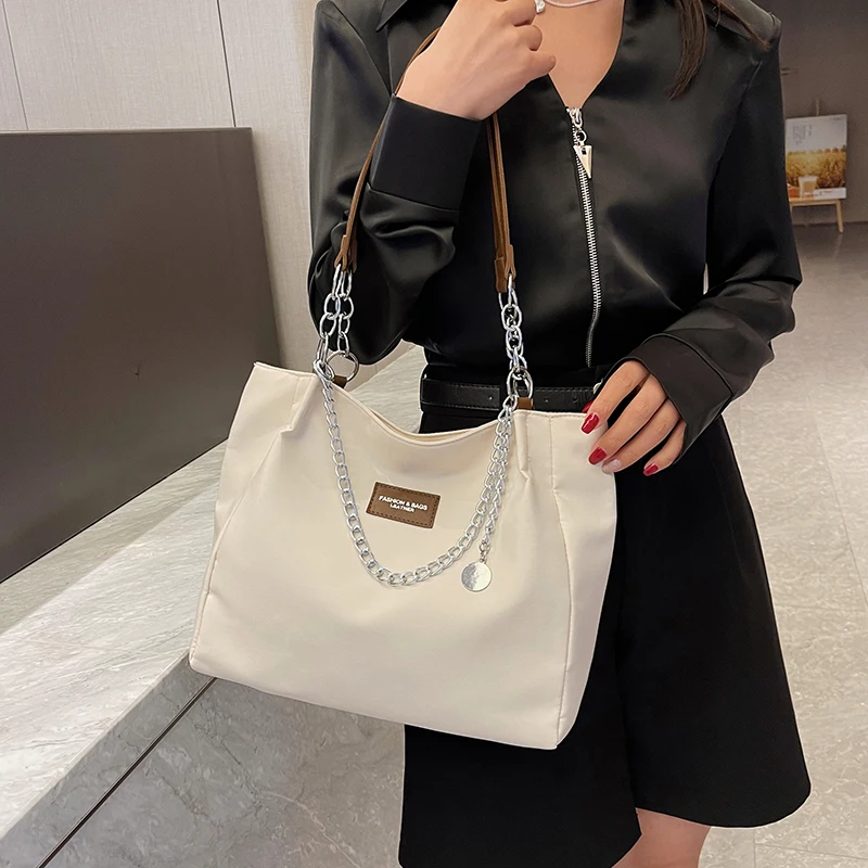 Nylon Solid Color Large Capacity Tote Bag Fashion Chain One Shoulder Women's Bag Minimalist Commuter Bag