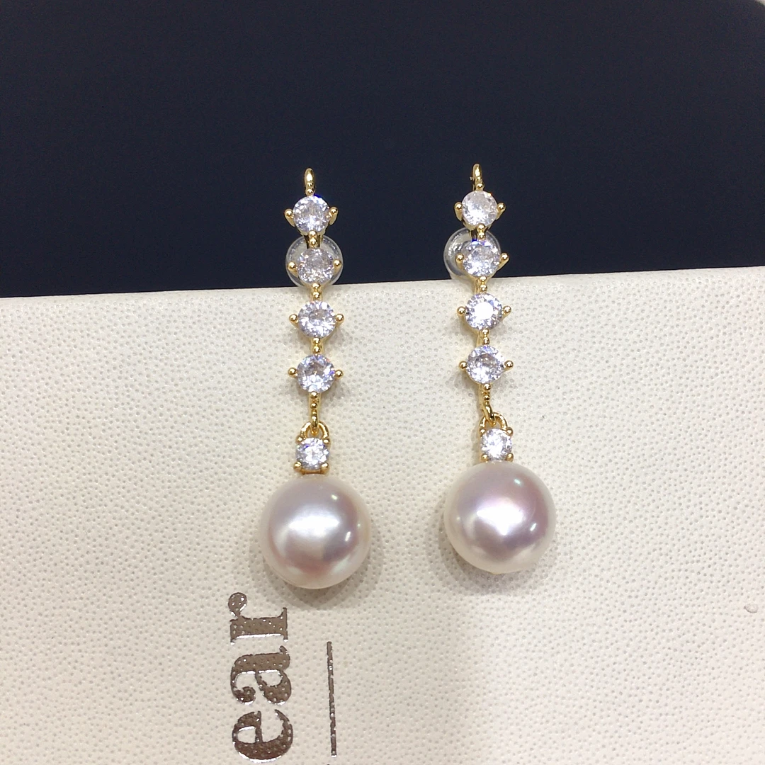 ZHBORUINI 2025 New Freshwater Pearl Earrings 8-8.5mm Shining Zircon High Jewelry Temperament Simple Fashion Gift for Women