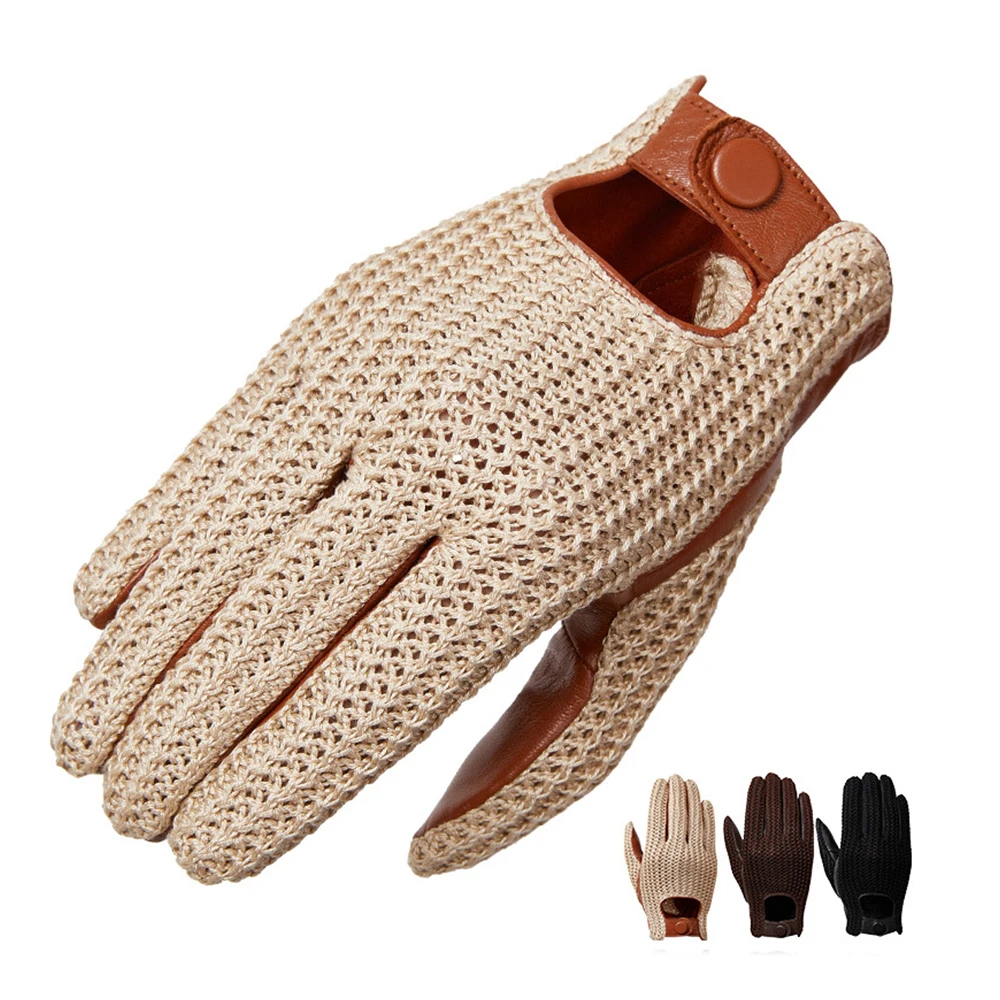 Men Knitted Goatskin Touch Screen Gloves for Daily Motorcycling Driving