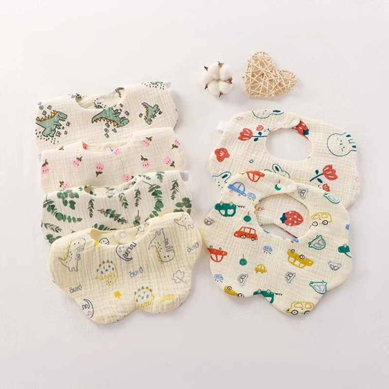 

5pcs/set Absorbent Cotton Scarves Adjustable Bibs with Patterns for Drooling Infants Keep Clothes Dry & Clean Gift