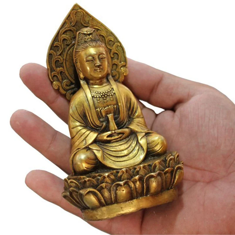 Pure Brass Sitting Lotus Guanyin Bodhisattva Metal Crafts Sitting Lotus Guanyin Copper Ornaments