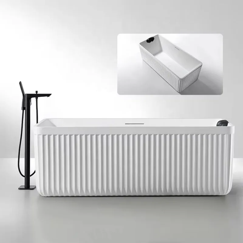 

Free Standing Indoor Spa Bathtub Rectangle Solid Surface New Materials Artificial Stone Bathroom Soaking Bath Whirlpool Bathtub