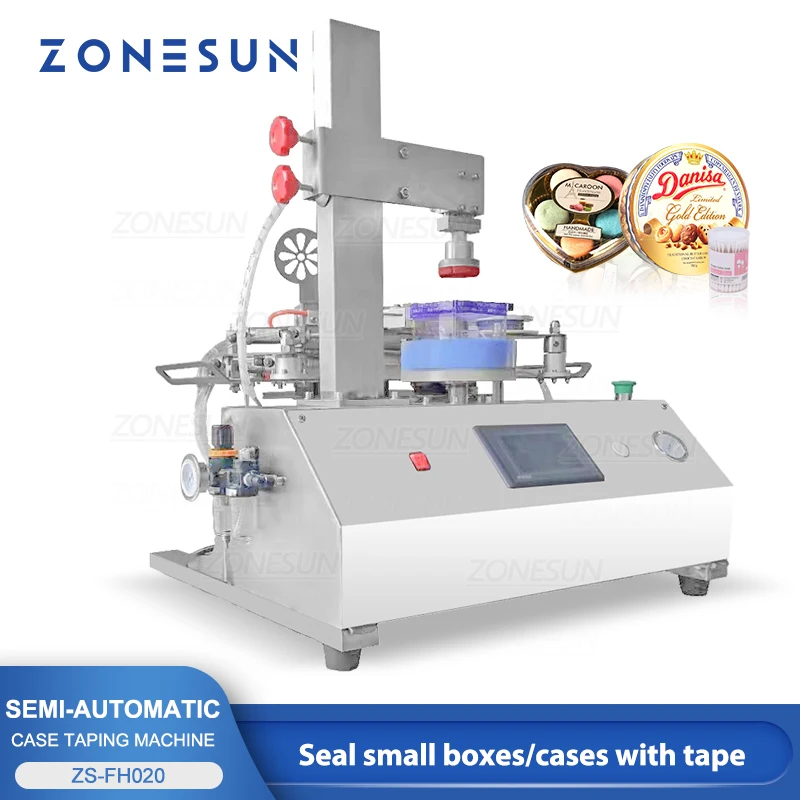 ZONESUN Case Sealing Machine Container Taping Around Equipment Dispenser Square Rectangle Round Box Biscuits Packaging ZS-FH020