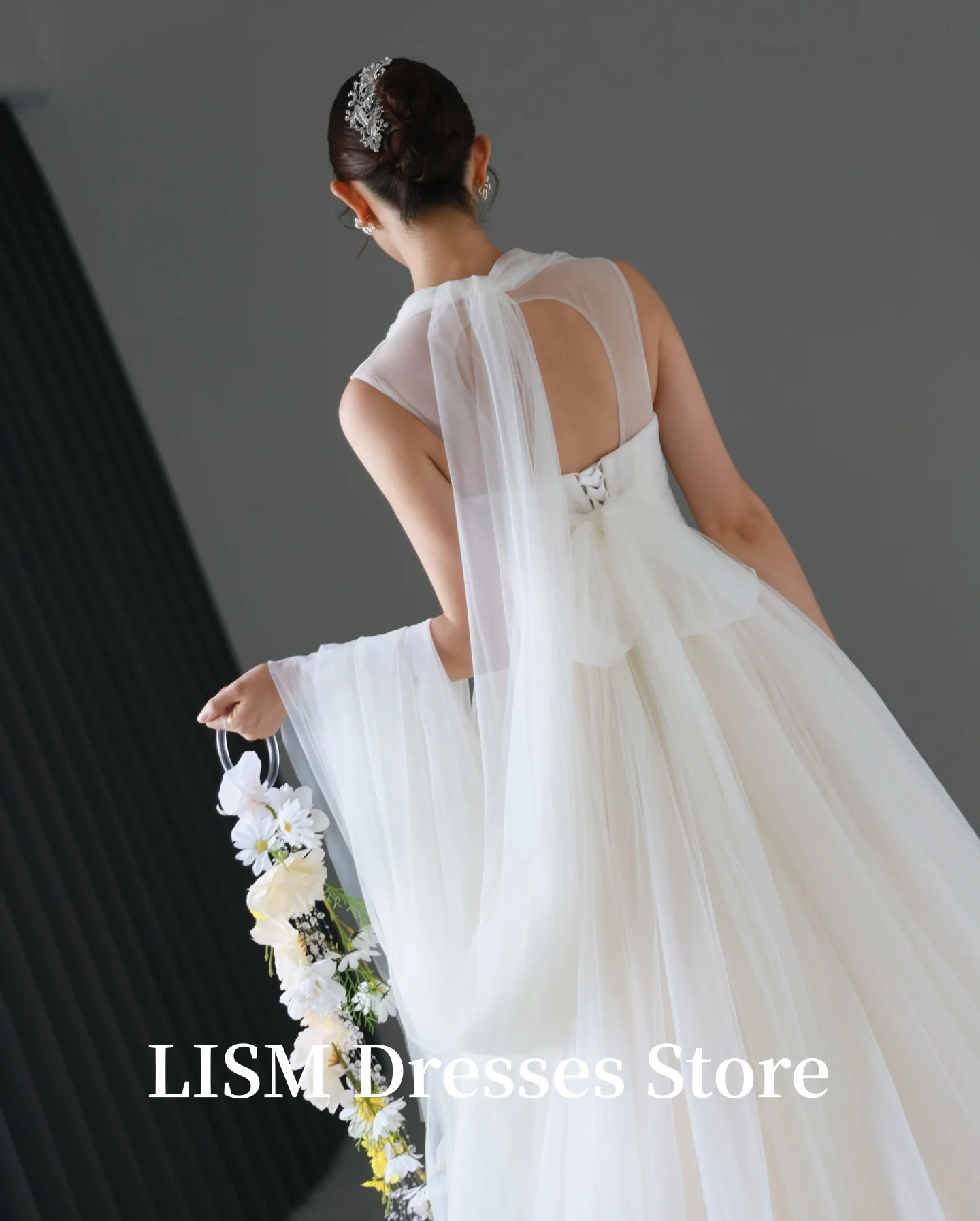 LISM Halter A-Line Korea Wedding Dresses Photo Shoot Silk Tulle Elegant Long Bridal Gowns Customized 웨딩드레스 With Shawl