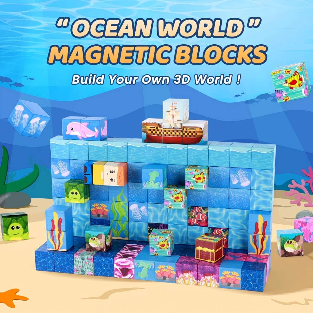 100PCS Magnetic Building Blocks Ocean Adventure Set,  3D treasure hunt fun, great birthday Christmas gift