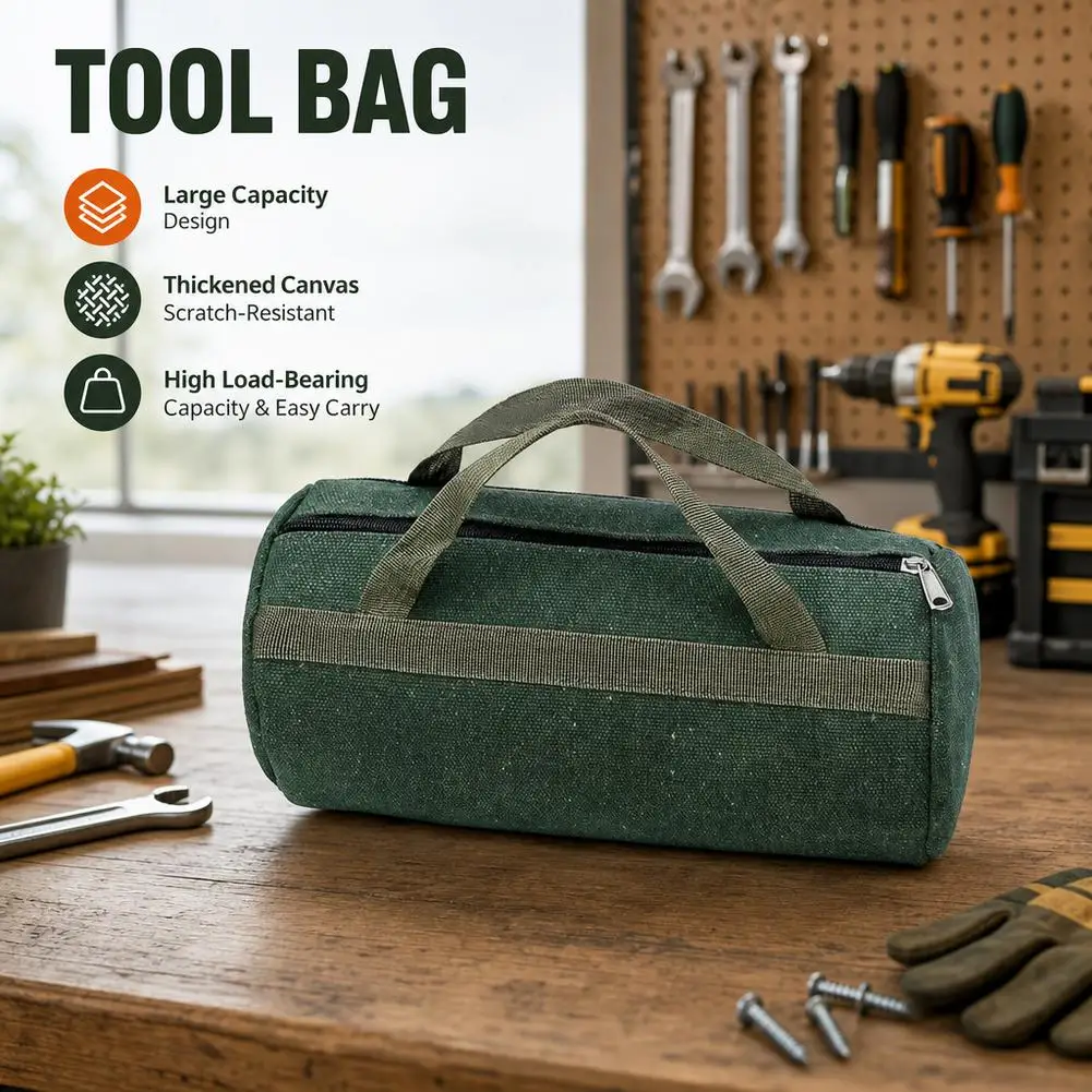Large Capacity Canvas Tool Pouch Multi-Purpose Organizer Bag Portable Hand Tool Storage Bag for Gardening Workshop Repair Kits