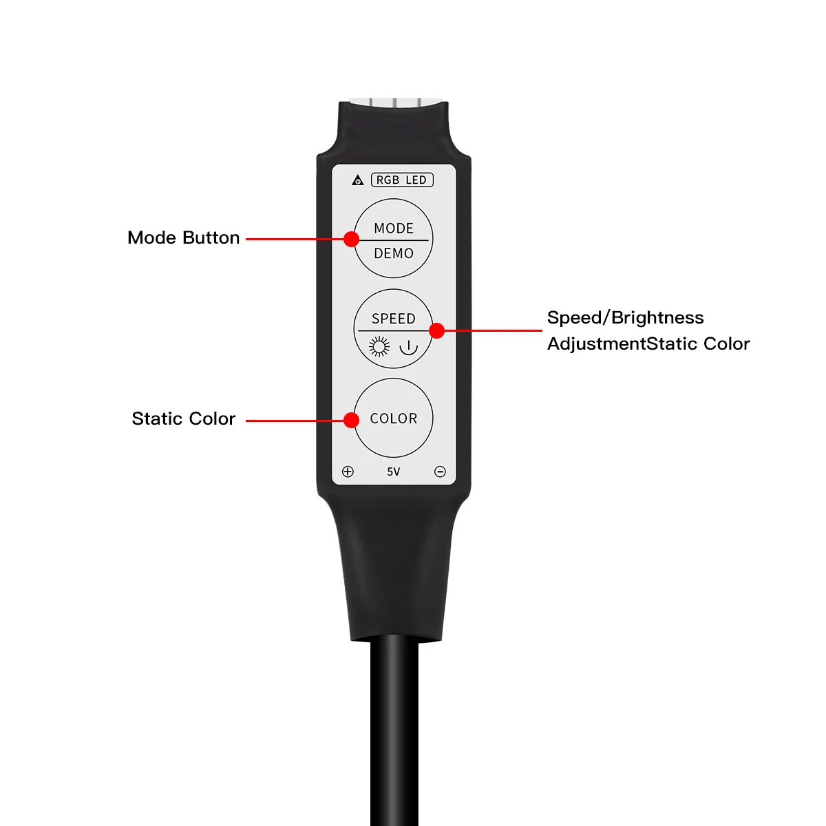 RGB Controller DC 5V USB Ports Connector Cable 4pin Line 3 Keys Dimmer for SMD 2835/5050/5630 LED Strip Lights Brightness Adjust