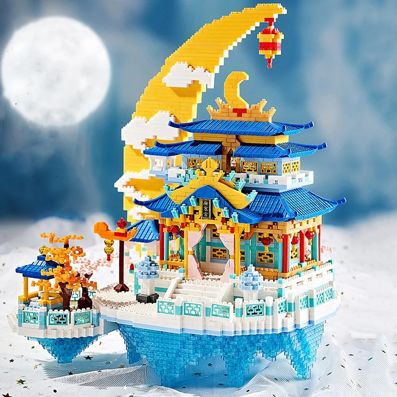 Toy for Children Moon Palace Cloud Pavilion Lantern Temple 3D Model  DIY  Diamond Blocks Bricks Building World Architecture