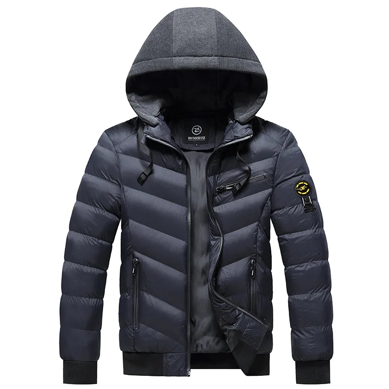 2024 Cotton Jacket Men\'s Winter Hoodie Solid Color Male Casual Top Plush Fashion Windproof Warm Cotton Jacket Clothing