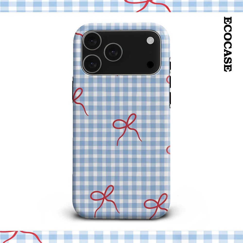 Blauer Gingham mit roten Schleifen IPhone 17 Must-Haves Handyhülle für IPhone 17 16 15 14 13 12 11 Pro Max Plus Doppelschichtige Rückseite