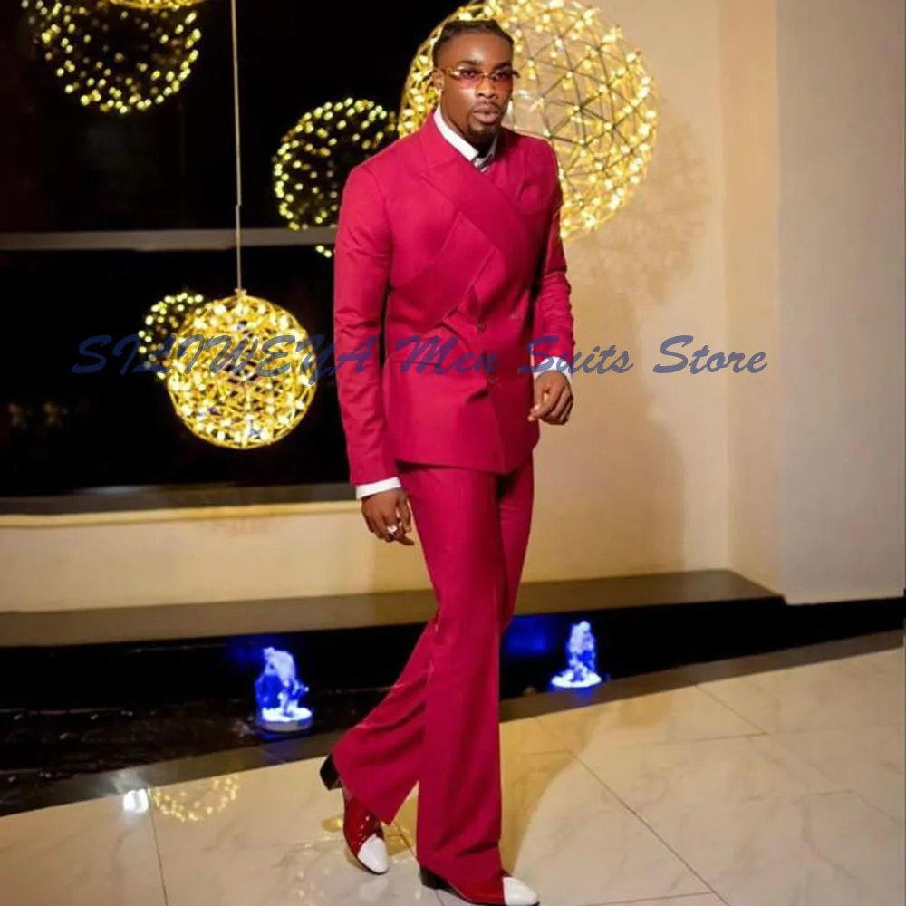 

Red Men Suits Stylish 2 Pieces Jacket Pants High Quality Special Occasion Celebrity Banquet Male Clothing Classic Popular
