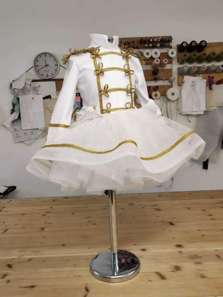 

0-12Y Baby Girl Golden Embroidery White Vintage Princess Dress for Birthday Photography Holiday Eid C242