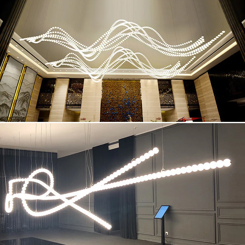 Modern Luxury Ceiling Hanging Chandelier Lighting Pearl Necklace Engineering Pendant Light for Staircase Living Room Foyer Decor