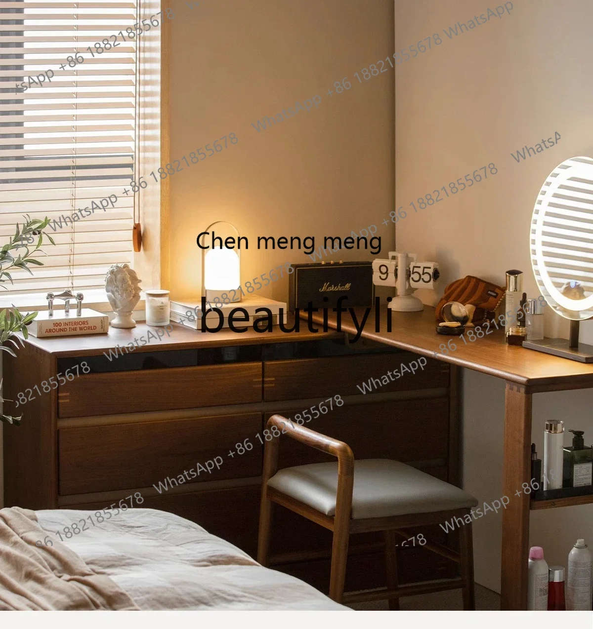N178 Solid wood dresser, chest, integrated cosmetic table, bedroom removable black walnut bedside storage cabinet5556