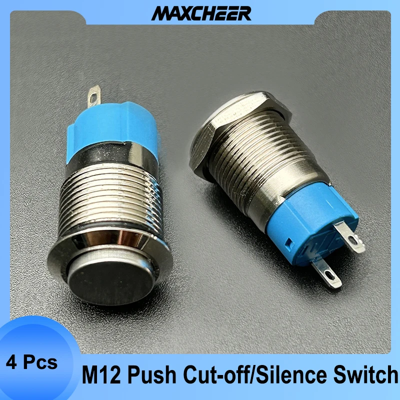 4Pcs Push Button M12 Self Lock Switch Guitar Circuit Cut-off Switch Silence Switch Blue