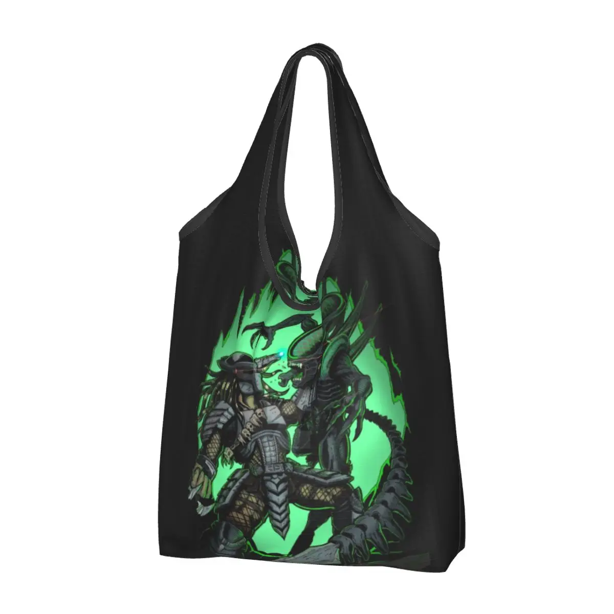 Custom Alien Predators Horror Grocery Shopping Bags Fashion Shopper Shoulder Tote Bags Portable Science Fiction Comics Handbag