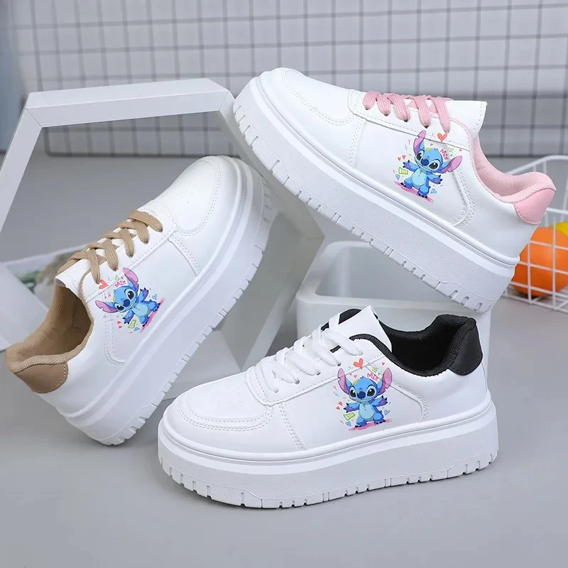 

2025 Women's Leather Sneakers, Waterproof Low-Top Platform Shoes with Cartoon Print