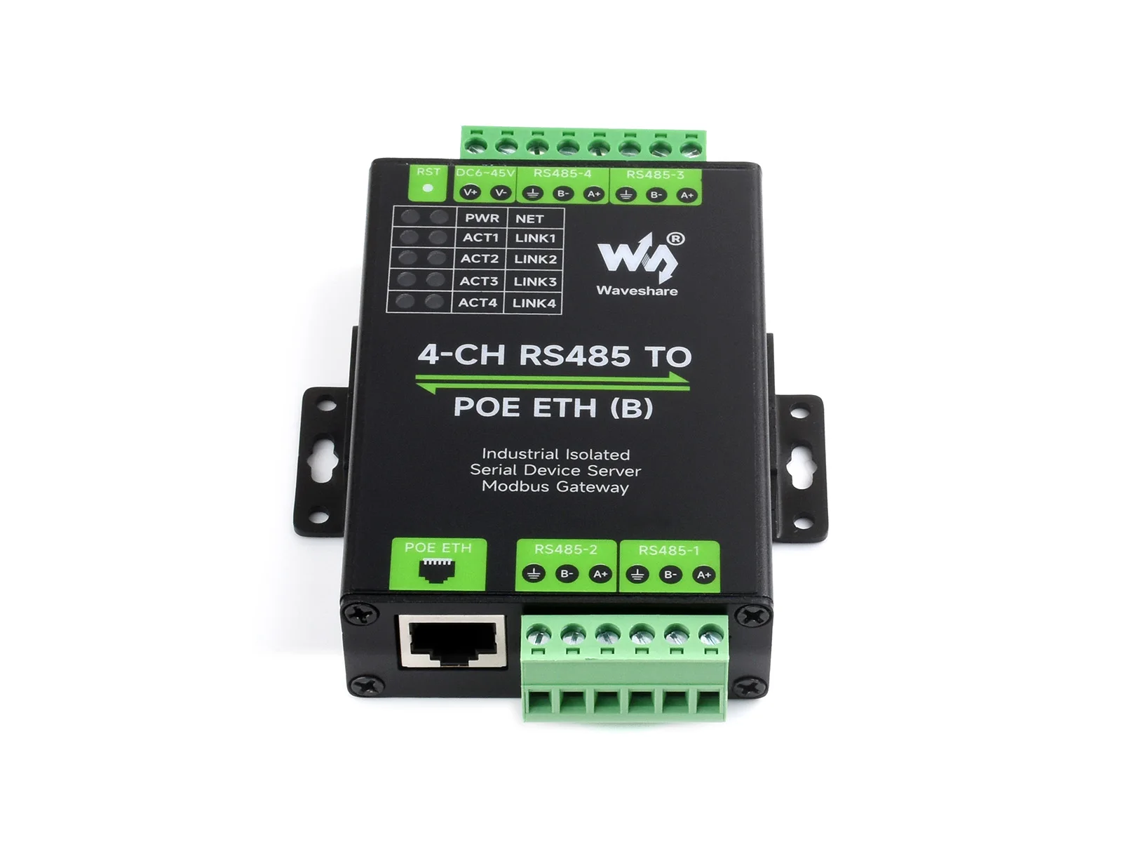 Waveshare 4 canali RS485 funzionamento indipendente, Server seriale Ethernet da 4-Ch RS485 a RJ45 funzione PoE opzionale