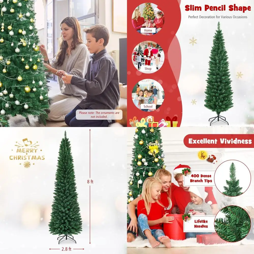

Elegant 8-Foot Green Hinged Pine Christmas Tree with Metal Base for Home and Commercial Decor