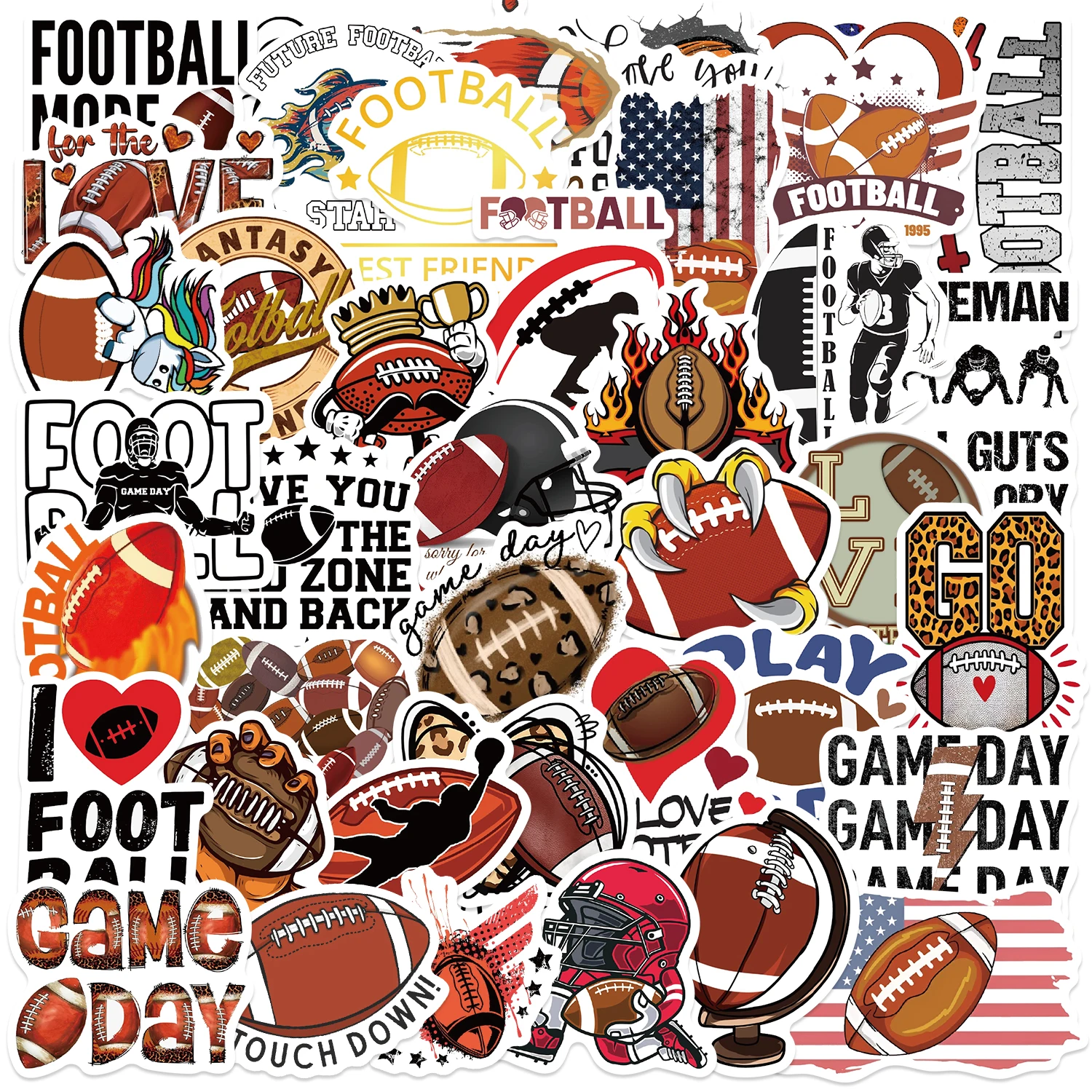 50/100 Stück amerikanische Rugby-Football-Aufkleber, PVC-Aufkleber, Reisegepäck, Gitarre, Kühlschrank, Laptop, wasserdicht, coole Graffiti-Aufkleber