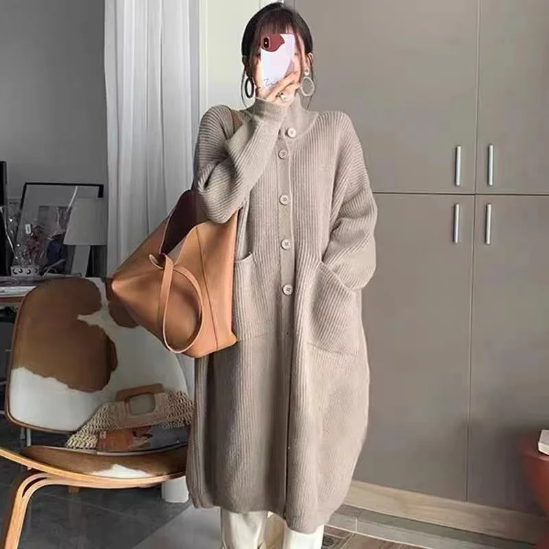 2024 New Vintage Thicken Warm Solid Winter Sweater Coat Loose Long Cardigan Women Korean Style Casual Knit Cardigans 