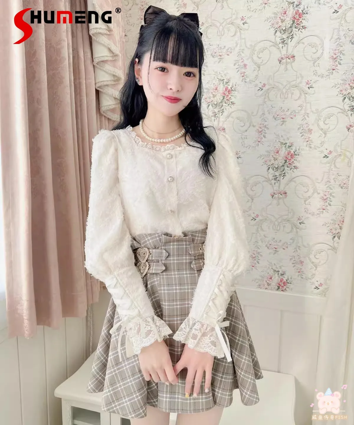 

Sweet Rojita Feather Strap Mass-Produced White Shirts for Women 2024 Spring and Autumn New Sweet Lady Long Sleeve Blouse Female