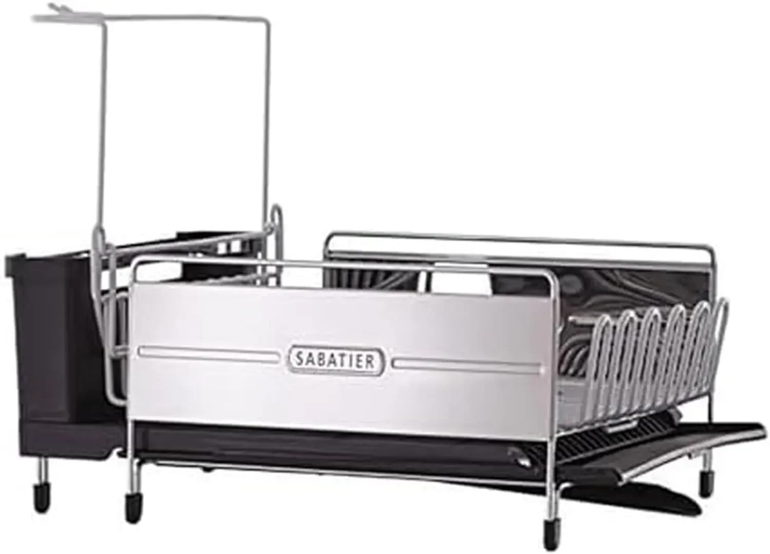 Expandable Stainless Steel Dish Rack with Rust-Resistant Soft Coated Wires and Bi-Directional Spout, with Utensil Caddy and Remo
