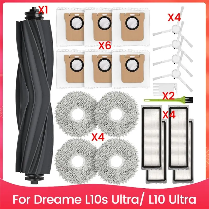 For Dreame L10s Ultra/ L10 Ultra, Replacement Parts Main Side Brushes Hepa Filters Mop Cloth Dust Bags