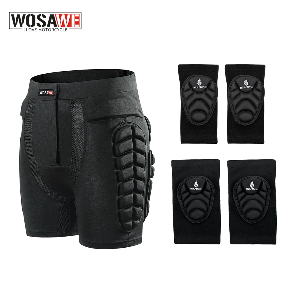 WOSAWE دراجة نارية السراويل الرجال الدراجات دراجة الرياضة السراويل مبطن تأثير حماية التزلج التزلج حامي الورك لينة الكوع منصات الركبة