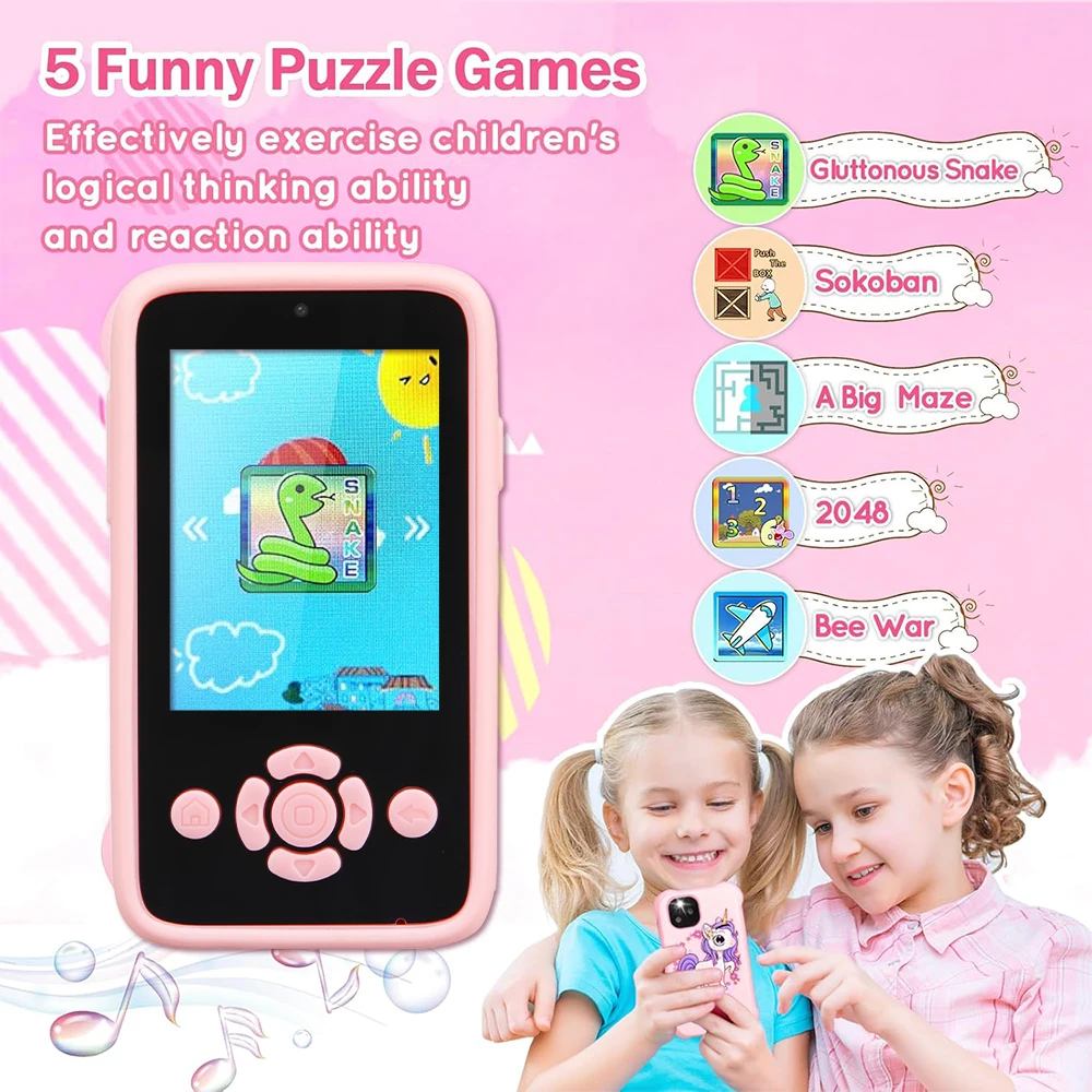 Téléphone et appareil photo pour enfants, jouets pour filles et garçons âgés de 3 à 10 ans, jeux de puzzle, Tooddler, lecteur de musique, réglemente 3, cadeaux d'anniversaire avec 32 Go