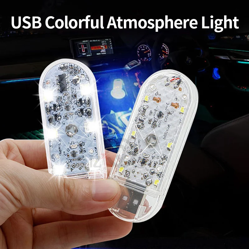 

Car mounted USB foot sound control colorful ambient light, wireless wiring free interior decoration, breathing touch small light