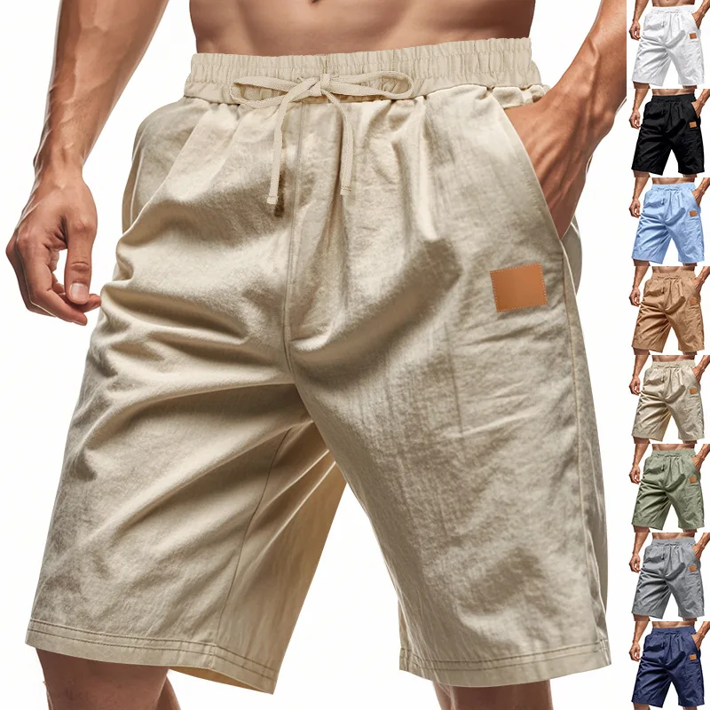 

Однотонные льняные шорты, мужские летние тонкие дышащие пляжные спортивные повседневные свободные мужские шорты большого размера
