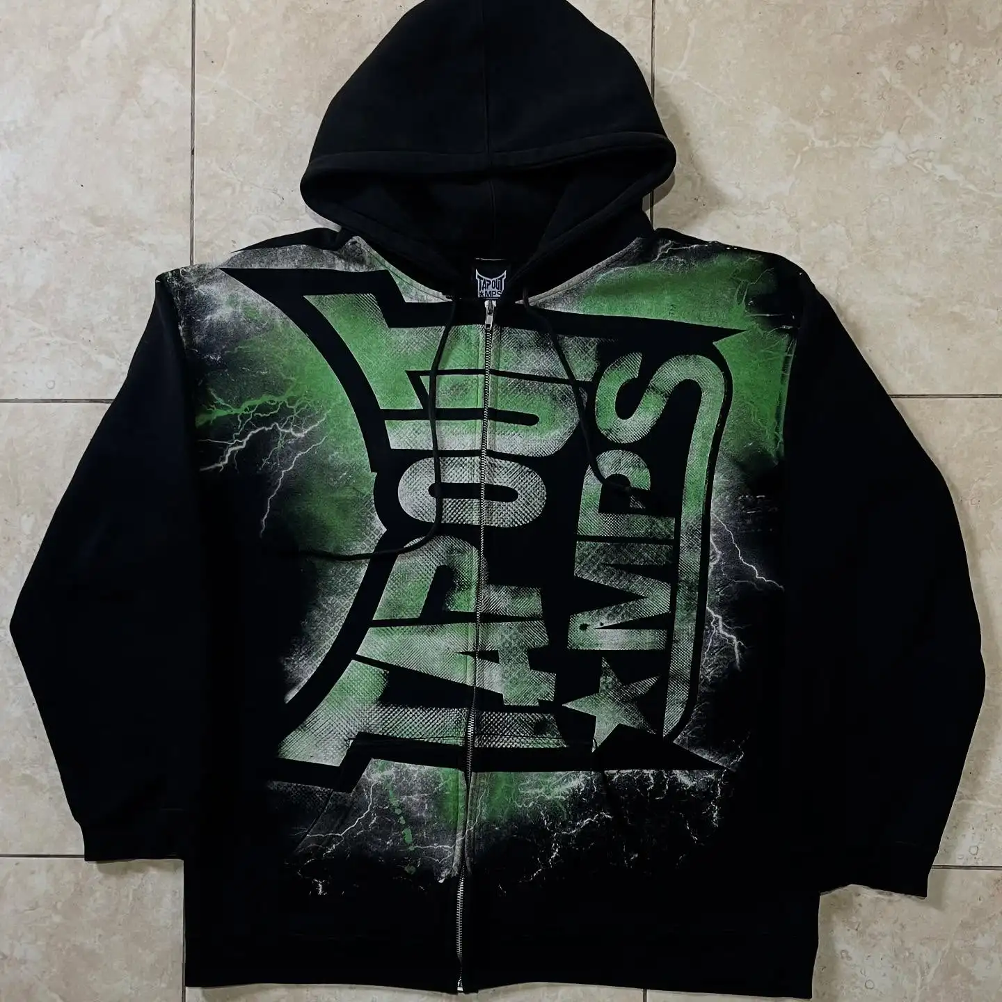 Vintage Green Tapout Print Zipper Hoodie Y2K Sweatshirt Women Mens Hip Hop Letter Oversized Hoodie Jacket Coats Streetwear