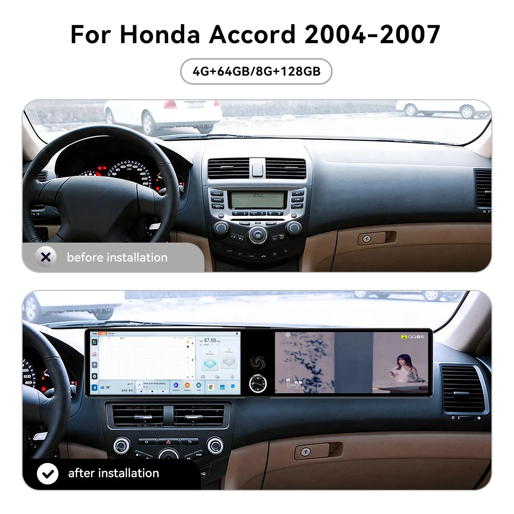 ZWNAV Dual 12.3 Inch Virtual Dashboard Multimedia Navigation Screen Android 13 GPS Navigation for Honda Accord 2004-2007 Upgrade