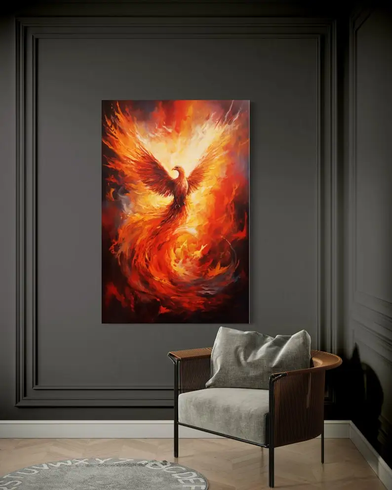 Domineering Rising Phoenix Pattern Canvas Wall Art Majestic Vertical Canvas Living Room Bedroom Decoration Canvas Painting