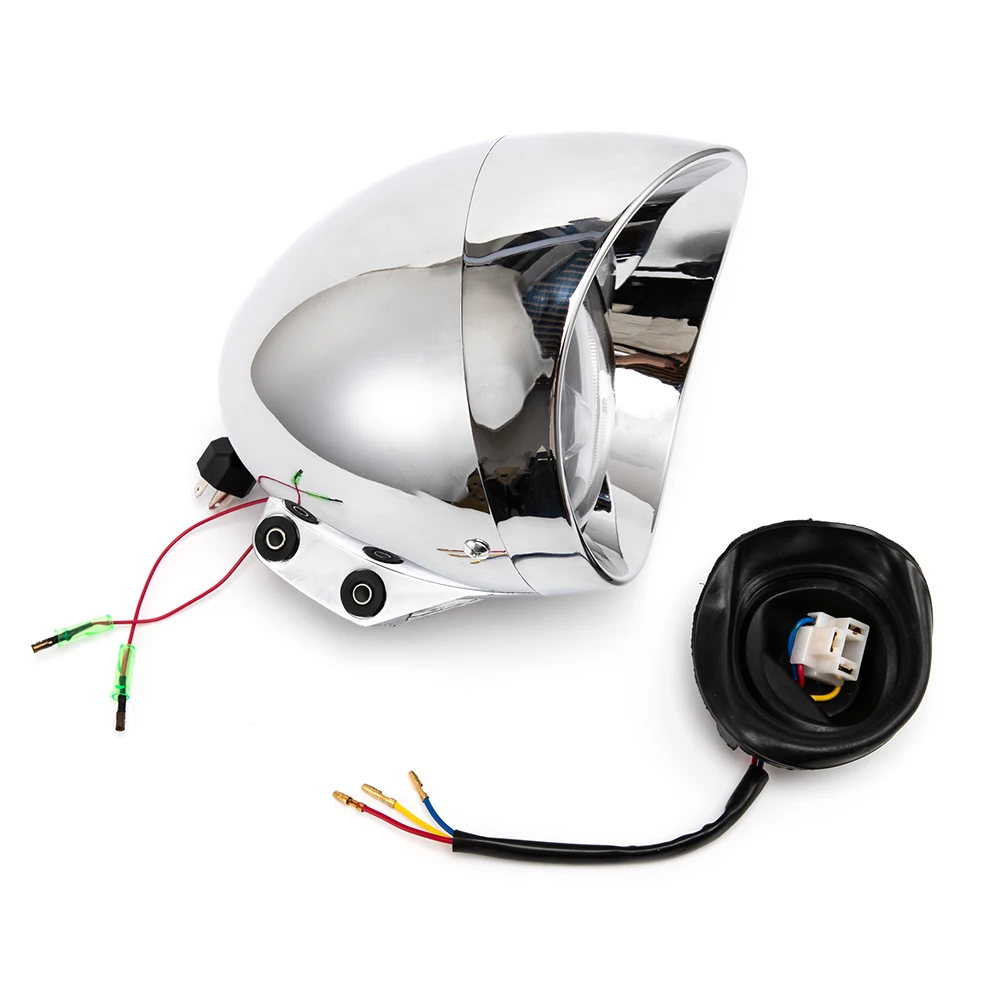 Evomosa Universal Motorcycle LED Headlight Hi/Lo Beam For Harley Sportster Cafe Motorcycle Modification DRL Bullet Headlights