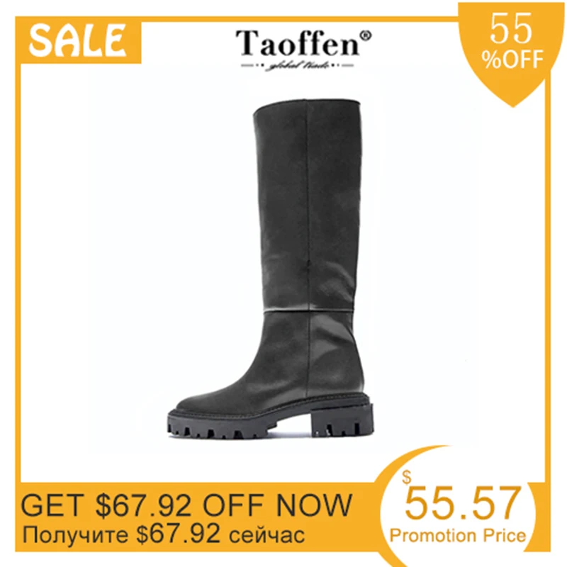 Taoffen 2023 Knee Boots For Women Real Leather Winter Warm Shoes Woman Platform Fashion Long Boot Ins Hot Footwear Size 34-41