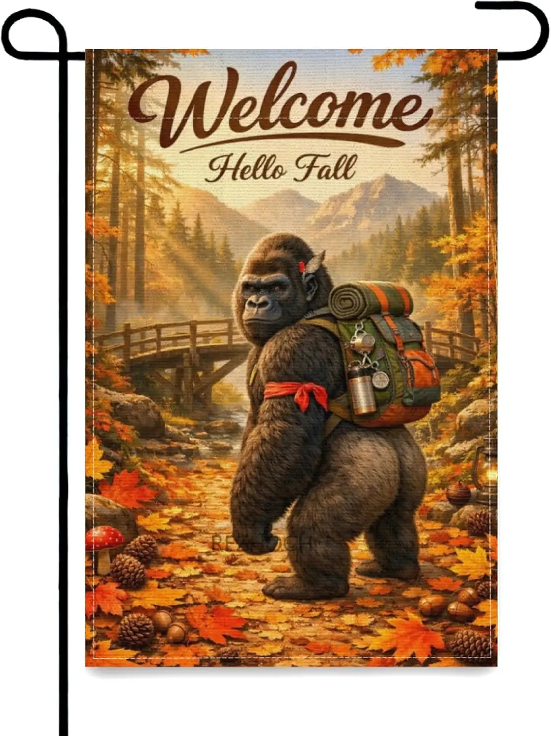 Funny Gorilla Garden Flag 12x18 Inch Double Sided,Welcome Hello Fall Autumn Cute Animal Yard Decor,Mountain Forest Maple Lea yyi